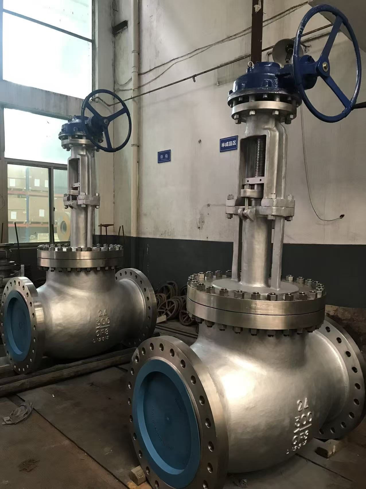 ANSI cast steel globe valves in workshop